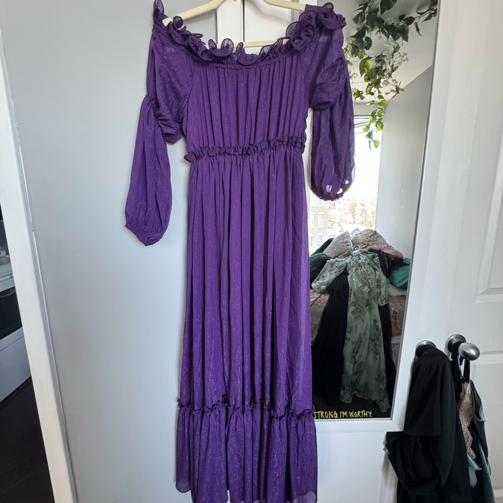 Elegant Shimmery Purple Off-Shoulder Dress